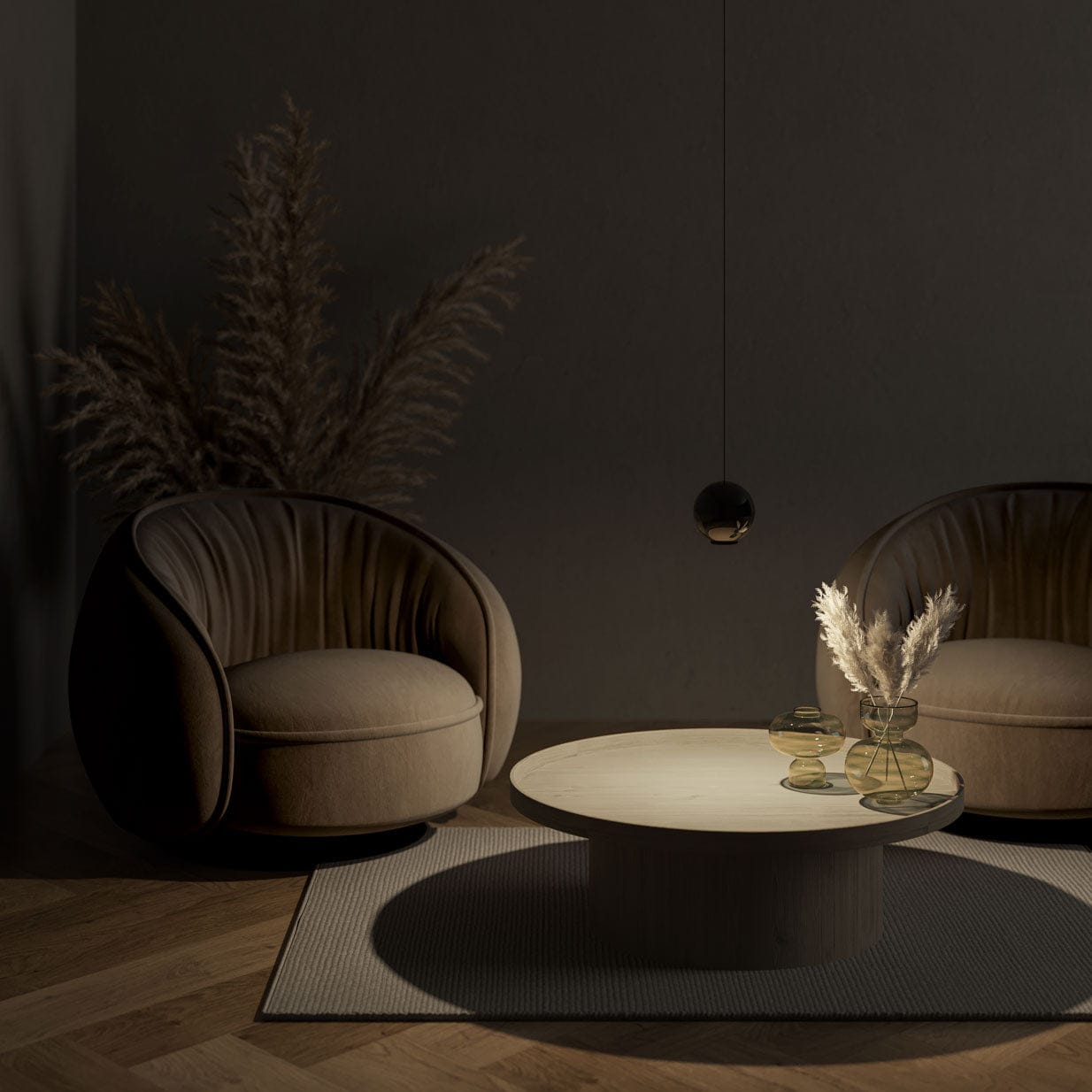 Moderne loftslampe | Kunstnerisk design | Subtil belysningsløsning | Stilfuldt ophæng | Passer til højt til loftet | Luksuriøs finish | Funktionel og