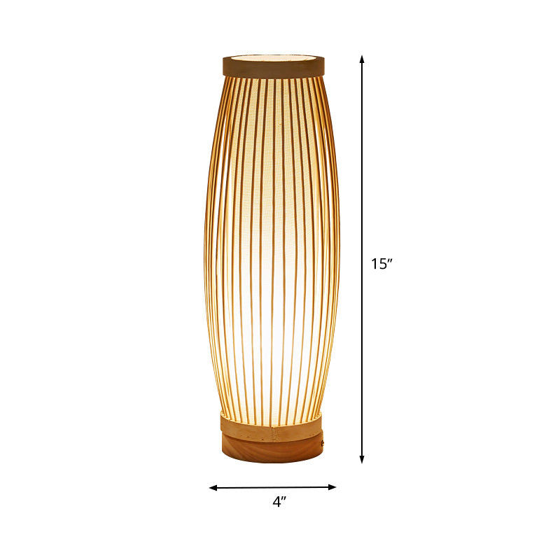 BambooGlow | Aflang lampe i bambus | Stofskærm | Økologisk design | Orientalsk inspiration | Blød og varm belysning | Perfekt til stue og soveværelse