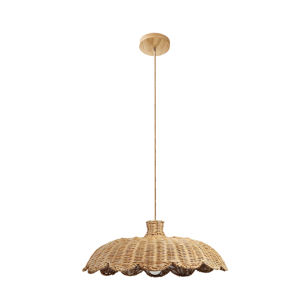 Rattanvævet Hængelampe | Boheme Design | E27 Lyskilde | Naturligt Træfinish | Moderne Interiør | 150 cm Justerbar Snor | 60W Maks Effekteffekt | Tør