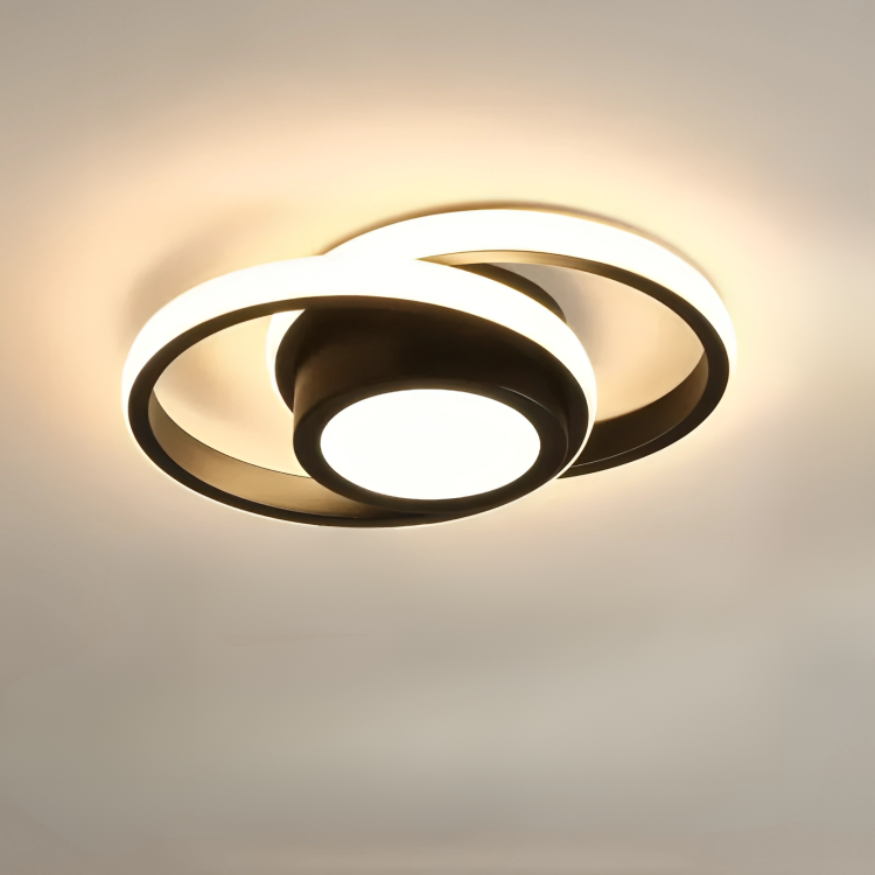 LED Loftsbelysning | Kreativt 2-Rings Design | Moderne Stil | Energieffektiv | Til Hall, Balkon & Kontor | Ø24 cm | 18W | Varm Hvid | Aluminium &