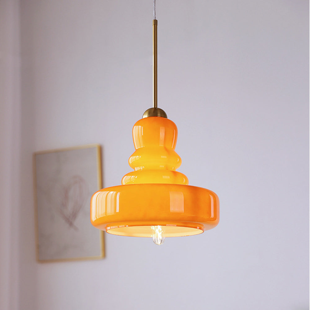 Mila bauhaus loftslampe | Farverig glaskalabas | Justerbar 150 cm | CE UL certificeret | Beige Gul Grøn Hvid Orange | E27 fatning | Glas Messing Jern