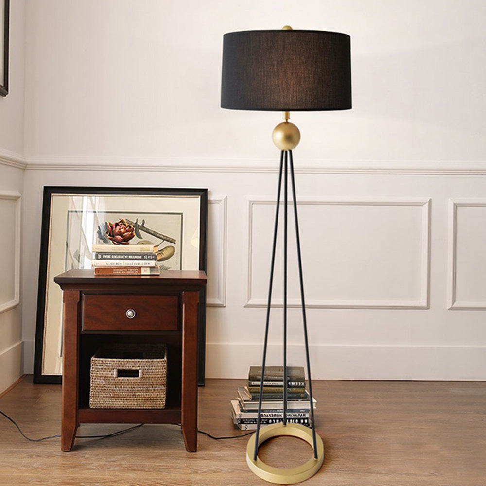 Linaretta | Elegant Gulvlampe | Stoffskærm & Metalaccenter | Tidløst Design | Robust Stativ | Moderne & Klassisk Look | Perfekt til Stue &