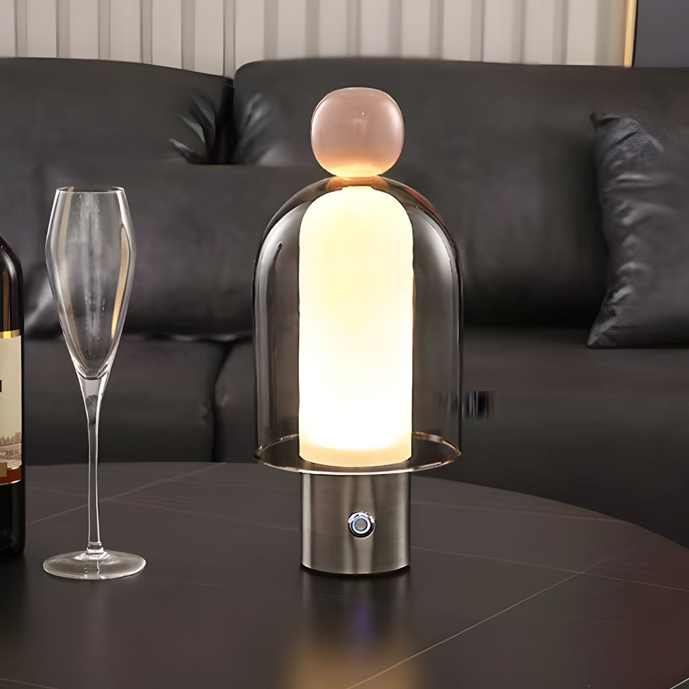 GlowFlow | Trådløs bordlys | Glas | LED dæmpbar | Genopladelig | 25 cm | Elegant design | Justerbar lysstyrke | 3000K varm