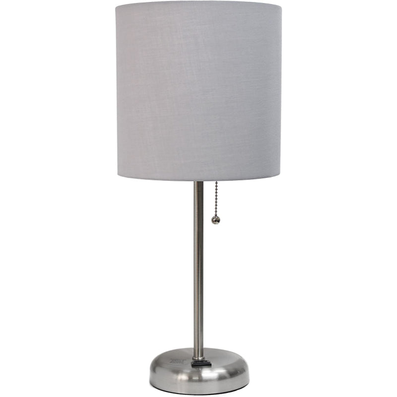 Stick Ladeudtag Bordlampe | Moderne Stoflampeskærm | Opladningsfunktion | Højde 49,5 cm | Diameter 21,6 cm | Brushed Stål/Navy | Ideel til