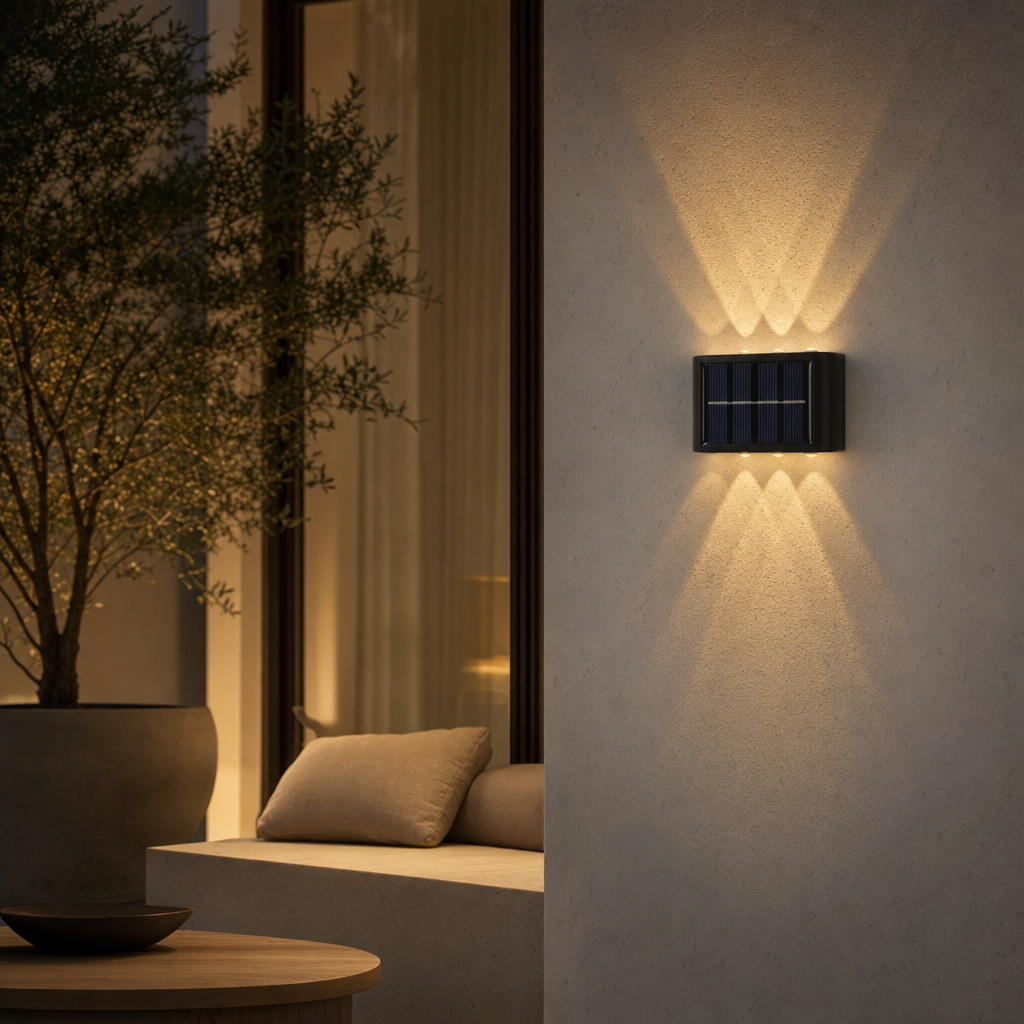 Set of 4 Solar LED Outdoor Wall Lights | Waterproof | Dusk to Dawn | Garden, Porch, Path, Patio Decor