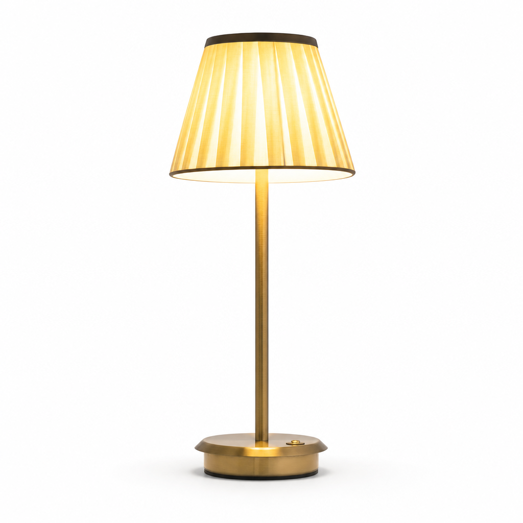 Wireless Gold Table Lamp | Dimmable Fabric Shade | Elegant No-Wire Design | 3-Level Brightness | USB Charging | Cozy Atmosphere Lighting
