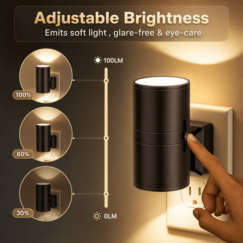 Dimmable LED Night Light | Adjustable Brightness | Energy Efficient Plug-In | Compact Design | Bedroom Hallway Lighting