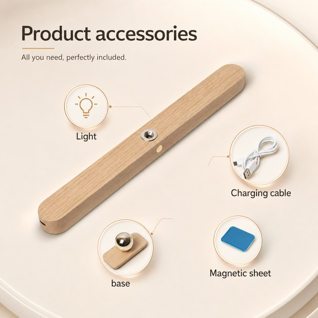 Modern Wooden USB Rechargeable Night Light | Touch Control | Adjustable Brightness | Wall-Mounted | Portable Design