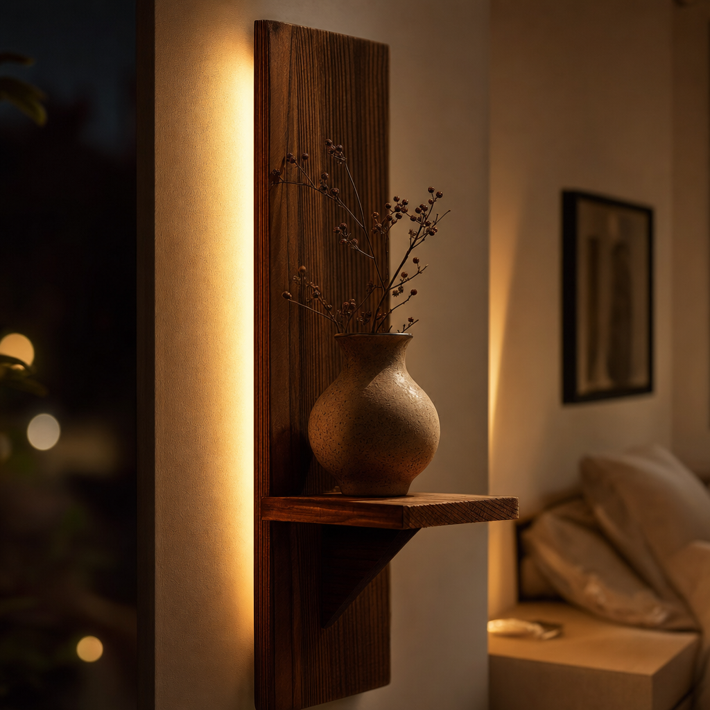 Wall Mounted Wooden Candle Holder | Bohemian Style Wall Lamp | Home Living Room Décor | Floating Frame Shelf | Art Storage Hanger