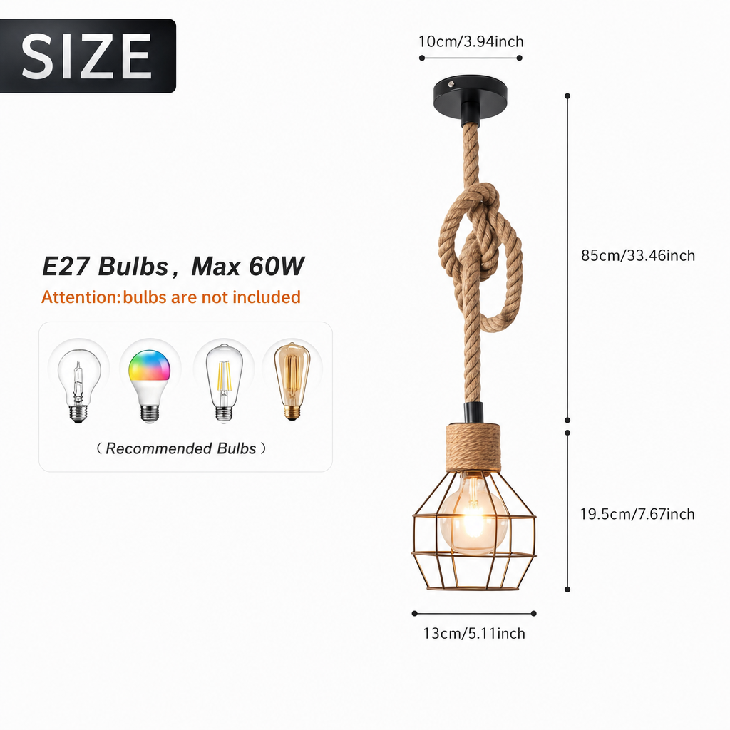 Rustic Pendant Light Fixture | Handmade Woven | E27 Base | Metal Shade Ceiling Light | Kitchen Bar Corridor Decor | Holiday Lighting
