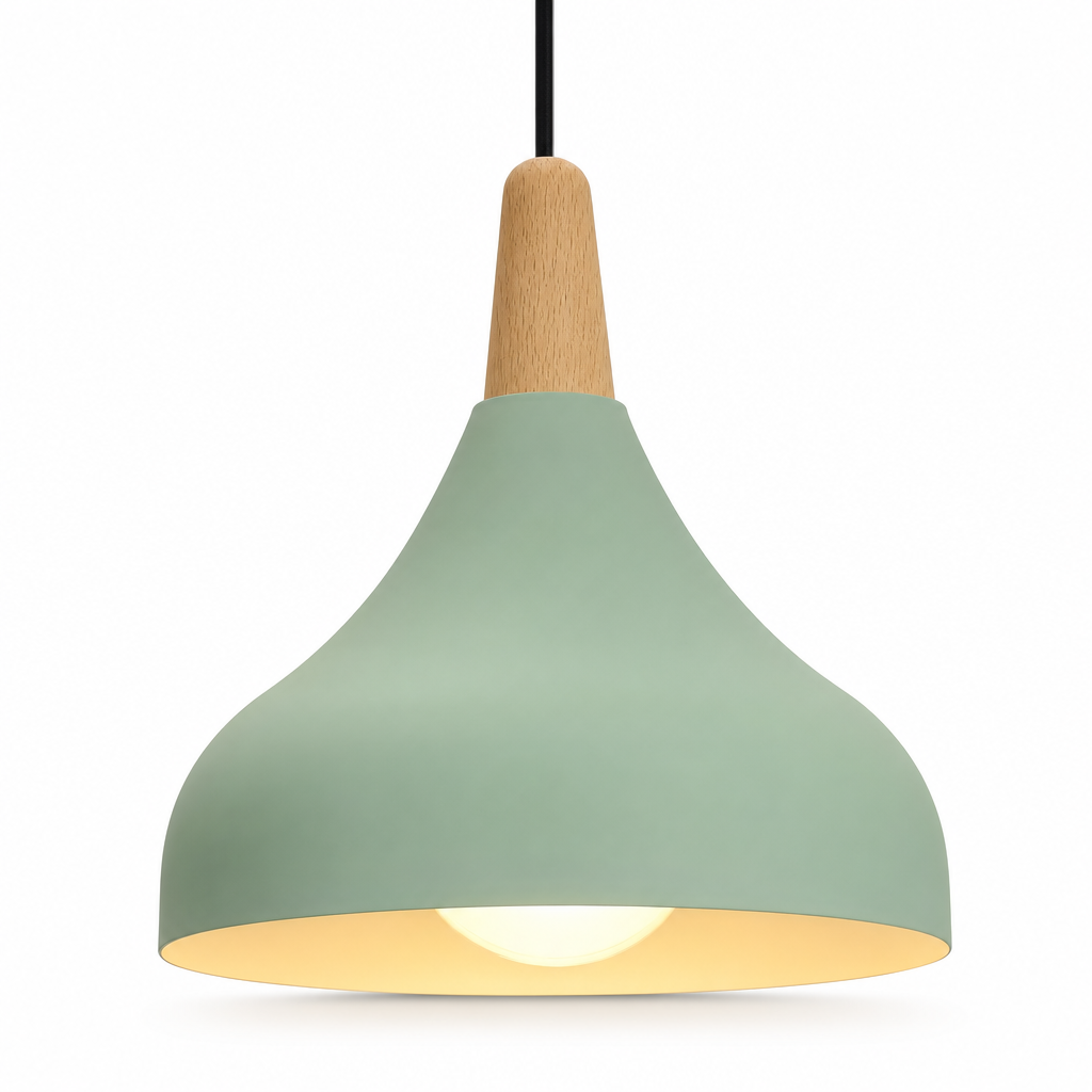 Modern Teardrop Pendant Light | Metal Wood Ceiling Lamp | Bedroom Dining Kitchen Fixture | Hard-Wired | Semi Flush Mount