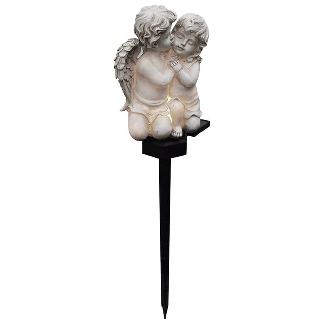 Engel Statue Solcellebelysning | Udendørs Vejrbestandig Havelampe | Energibesparende Dekoration i Premium Resin | Automatisk Opladning | Nem