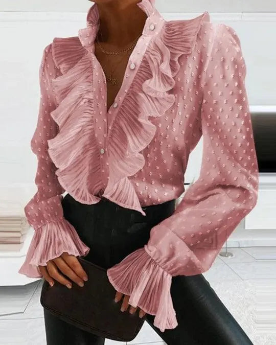 Hannie - Bluse med flæser og lange ærmer