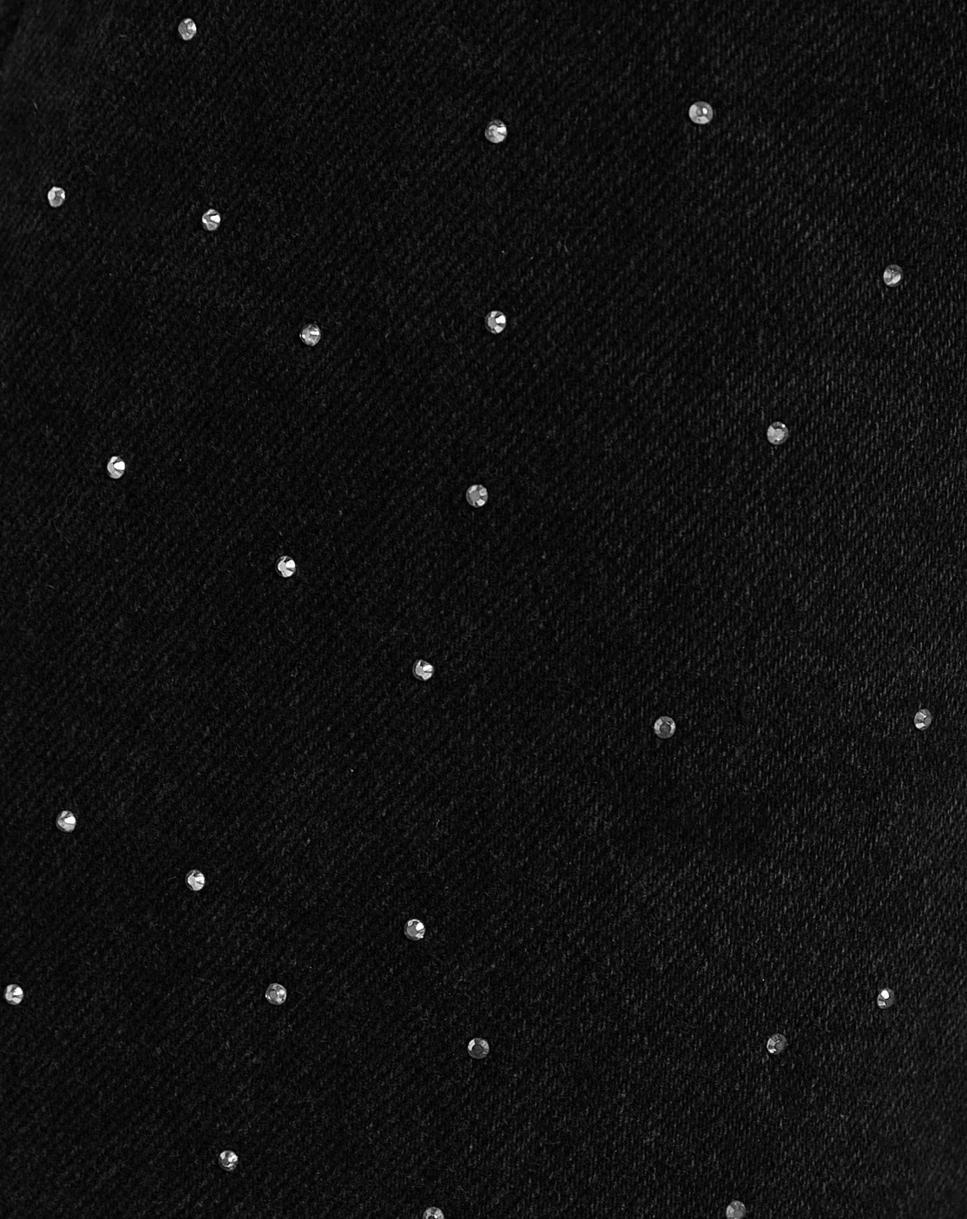 Sort Jeans med Glitrende Diamantdetaljer | Komfortabel Lige Pasform | Elegant og Chic Look | Hverdags- og Festtøj | Højkvalitets