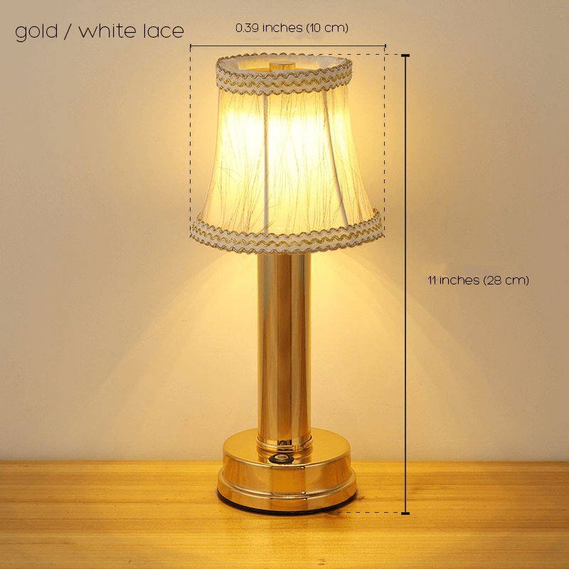 Cordless Rechargeable Fabric Table Lamp | Dimmable LED Light | Soft Atmosphere Lighting | Gold Finish | USB Charging | Portable Desk Lamp