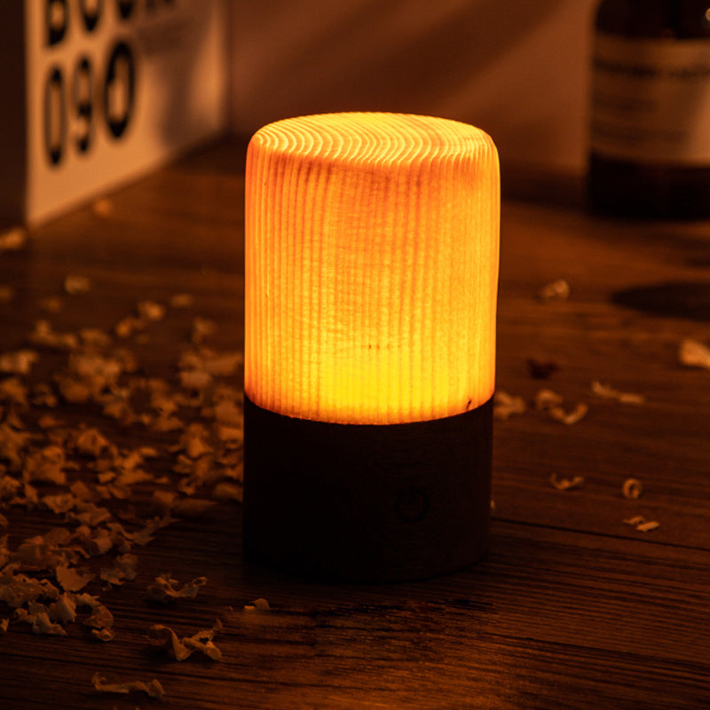 LumiWood | Trådløs LED Lampe | Berøringstyret | Indbygget Batteri | Trælook | Moderne Design | Justerbar Lysstyrke | 25 cm