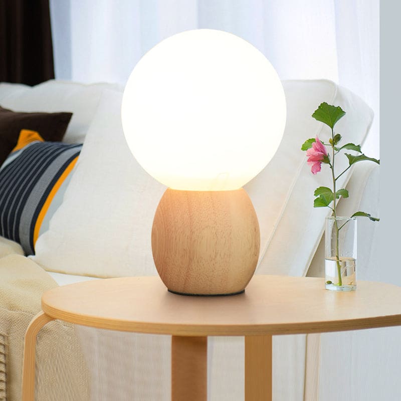 LumiOrb | Moderne natlampe | Elegant glaskugler | Robust træfod | 40 cm høj | 20 cm skærm | E27 sokkel | Hjemmebelysning | Atmosfærisk | Skandinavisk