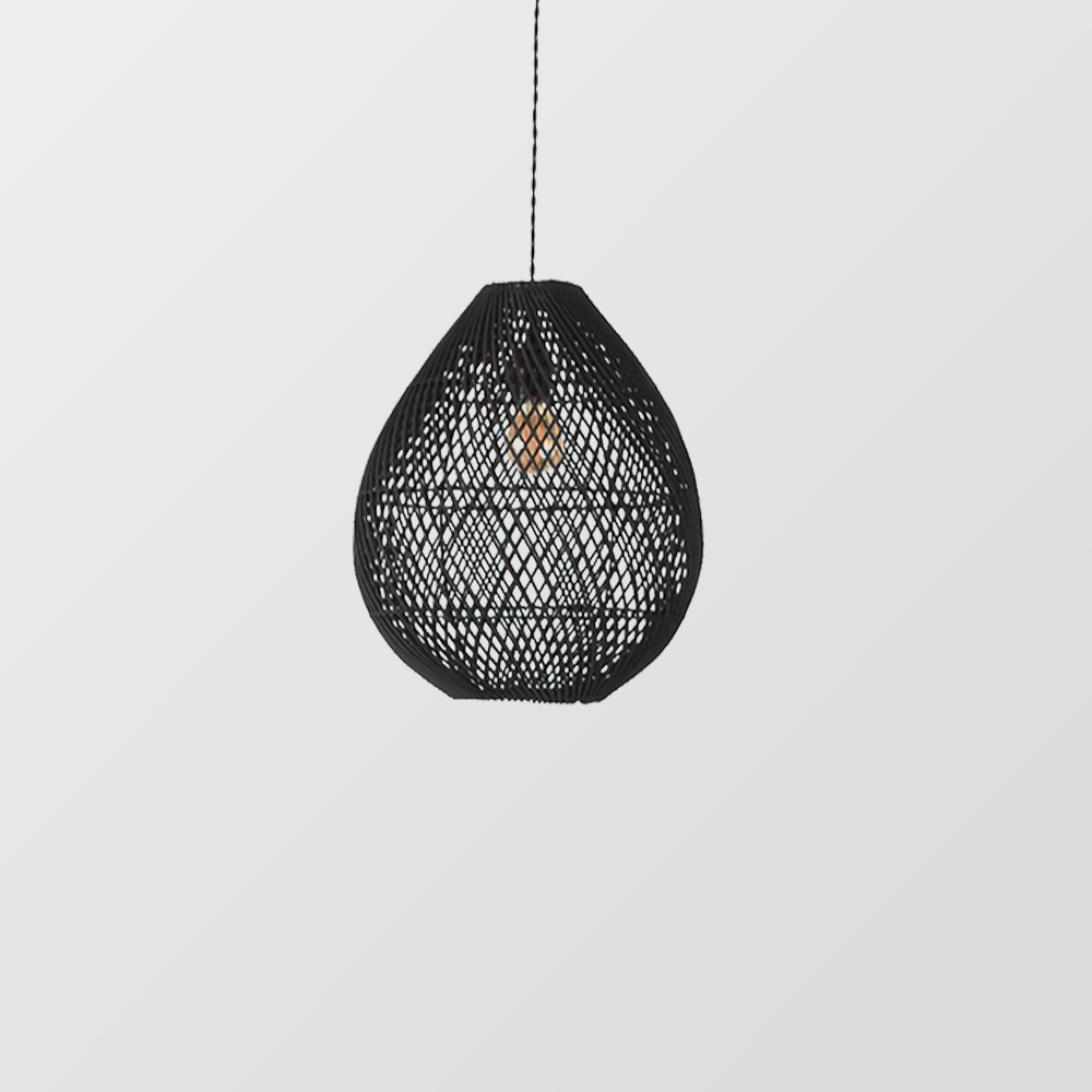 Håndlavet Loftlampe | Sort Rattan Pendel | Naturligt Materiale | E27 | Klassisk Design | 150 cm Tråd | 40W Maksimal Effekt | Ikke Dæmpbar | Samling