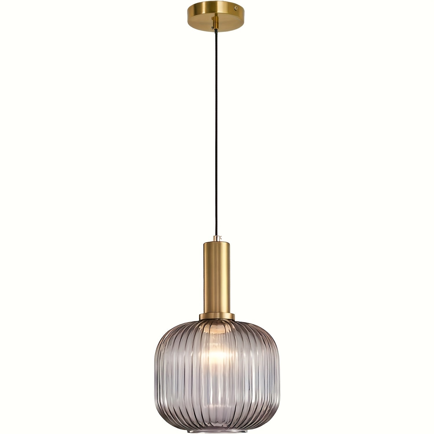 Modern Striped Glass Pendant Light | Kitchen Island Ceiling Fixture | Metal & Polished Finish | E26 Base
