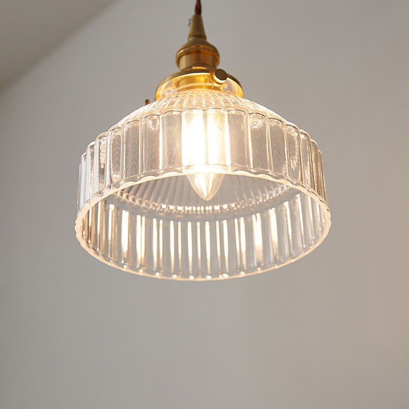 Rustik | Industriel Loftslampe | Klar Ribbet Glas | Sort Messing Finish | Justerbar 59" Kæde | E12/E14 Fatning | Velegnet til