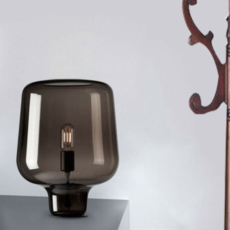 Moderne Lampe | Sort Bordlampe | Glas Kaffefarvet Skærm | Elegant Design | Værelser, Stuer | Holdbart Høj Kvalitet Glas | Kompatibel Med LED