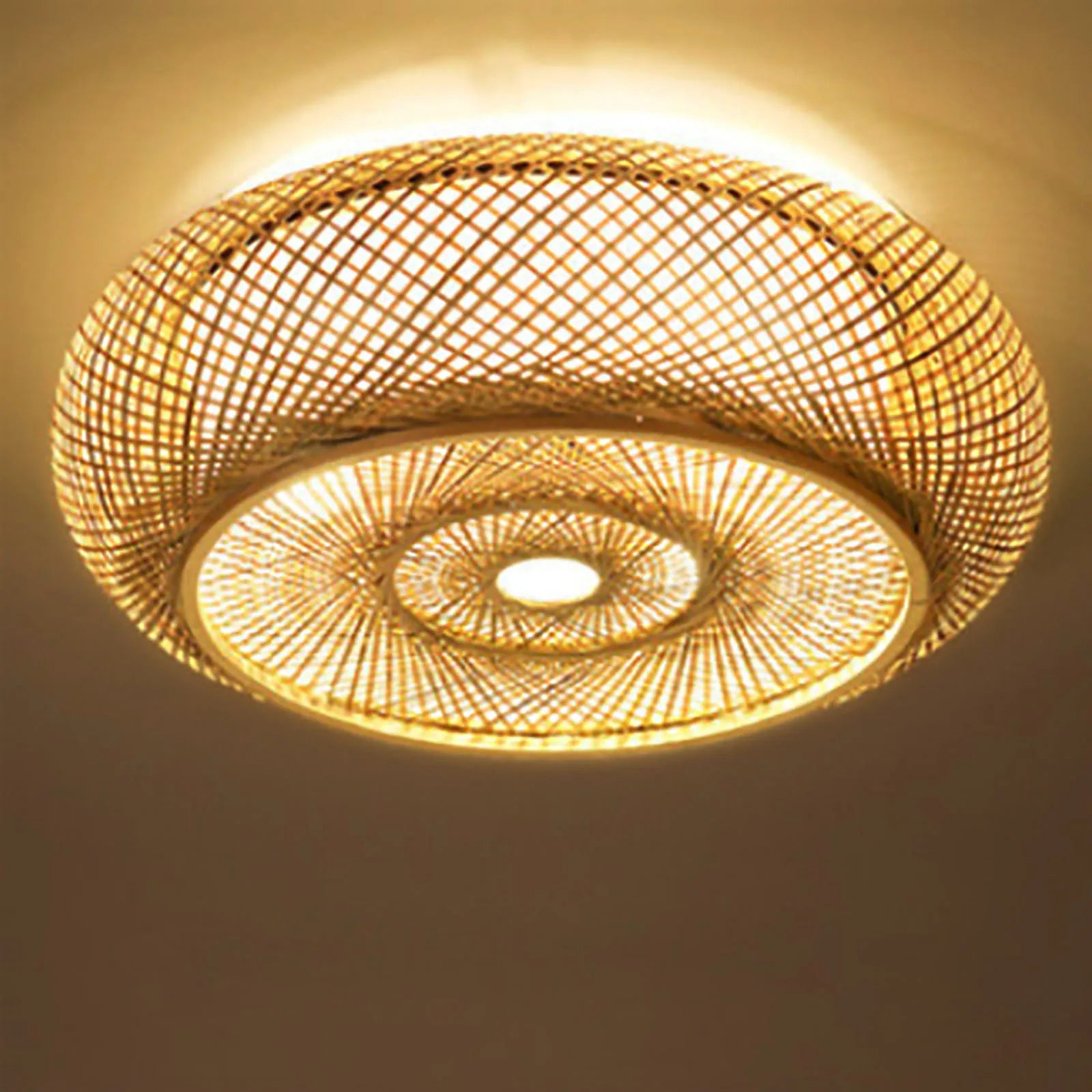 ZenLight Loftlampe | Bambusdesign | Forsænket Montering | Rattan Look | E27 Fatning | 3 Lyskilder | Ø40cm/50cm | Høj Kvalitet | Harmonisk Atmosfære