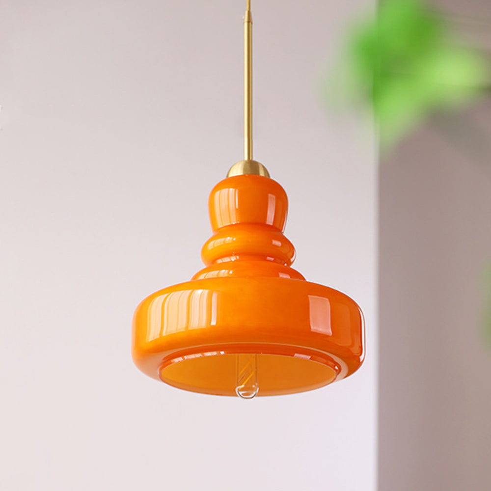 Mila bauhaus loftslampe | Farverig glaskalabas | Justerbar 150 cm | CE UL certificeret | Beige Gul Grøn Hvid Orange | E27 fatning | Glas Messing Jern