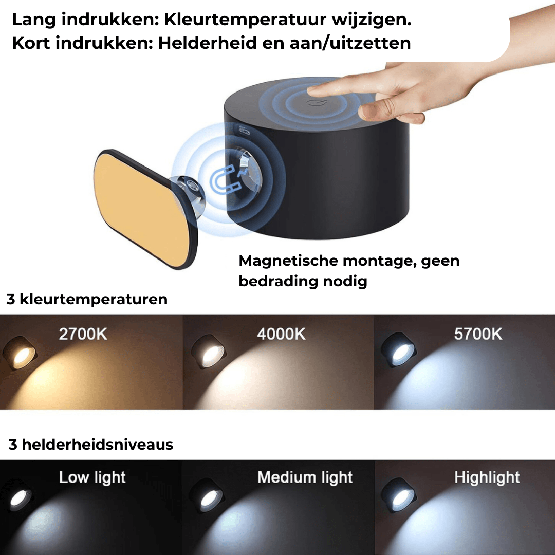 Luminoir FlexiBeam | 360° LED Vægbelysning | Genopladelig & Trådløs | Vandtæt til Indendørs og Udendørs | Klar