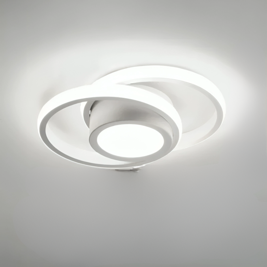 LED Loftsbelysning | Kreativt 2-Rings Design | Moderne Stil | Energieffektiv | Til Hall, Balkon & Kontor | Ø24 cm | 18W | Varm Hvid | Aluminium &