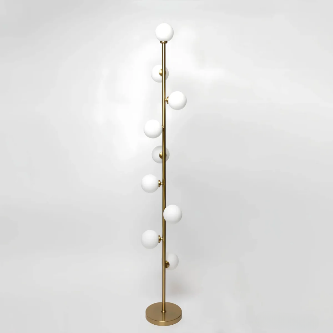 Elivaro | Moderne Gulvlampe m. LED Lys | Slankt Design i Guld/Sort | Glasdetaljer | Effektiv Belysning | Holdbar Konstruktion | Stilfuld Elegance til