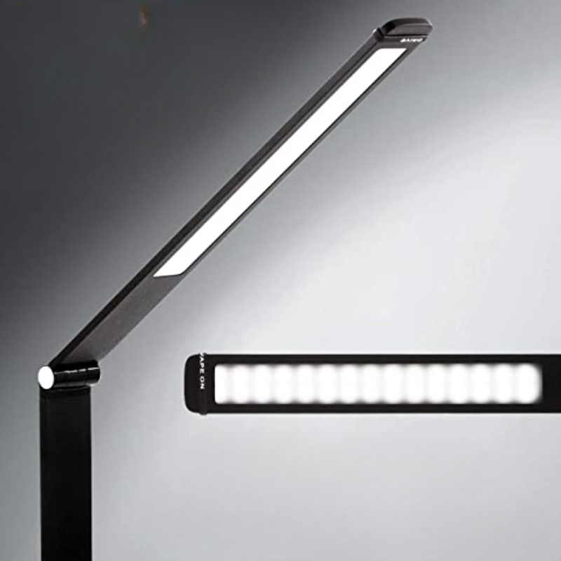 Moderne LED-lampe | Dæmpbar | USB-port | Touch-betjening | Sort design | 4 lysstyrkeniveauer | Perfekt til kontor og soveværelse | 44,8 cm x 17,7 cm