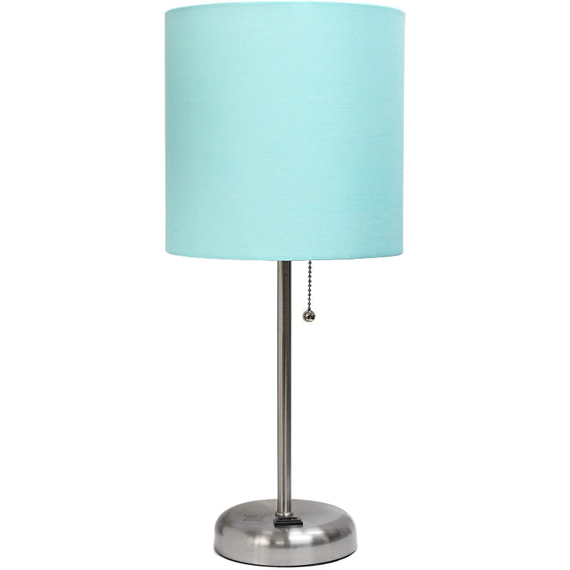 Stick Ladeudtag Bordlampe | Moderne Stoflampeskærm | Opladningsfunktion | Højde 49,5 cm | Diameter 21,6 cm | Brushed Stål/Navy | Ideel til
