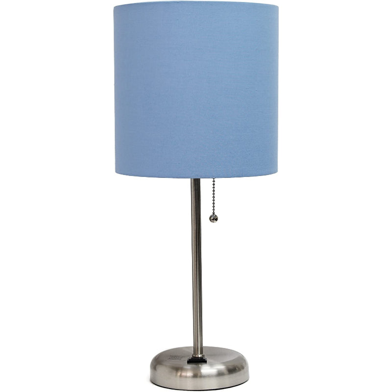 Stick Ladeudtag Bordlampe | Moderne Stoflampeskærm | Opladningsfunktion | Højde 49,5 cm | Diameter 21,6 cm | Brushed Stål/Navy | Ideel til