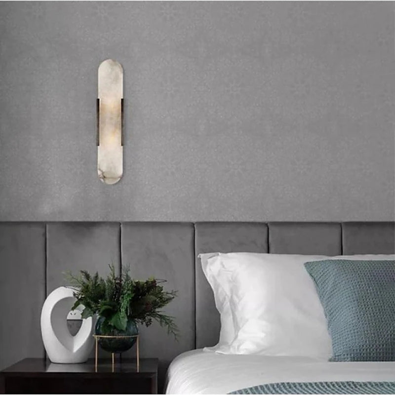 Chan LED Væglampe | Elegant Sort/Guld Design | Metal & Dolomit Materiale | Perfekt til Spisestue/Soveværelse | Moderne & Luksuriøst