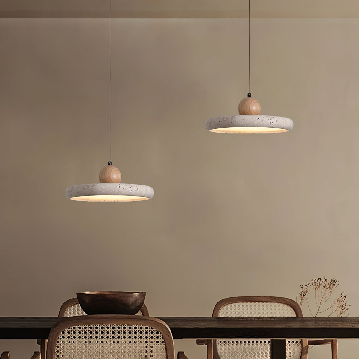 Emily | Travertine & Wood Pendant