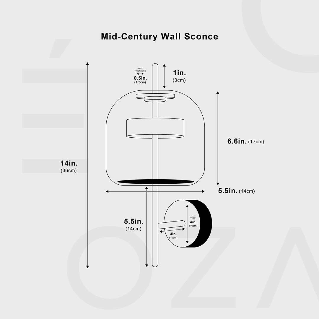 Mid-Century Design | Væglampe med Glasskærm | Elegant Belysning | Passer til Moderne Interiør | Aluminium & Glas | Nem Installation | LED | Varm hvid