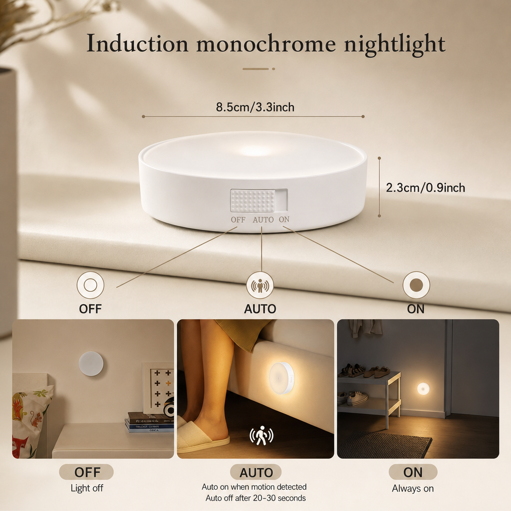 Wireless LED Motion Sensor Night Light | USB Rechargeable | Cabinet & Stair Lighting | Set of 2