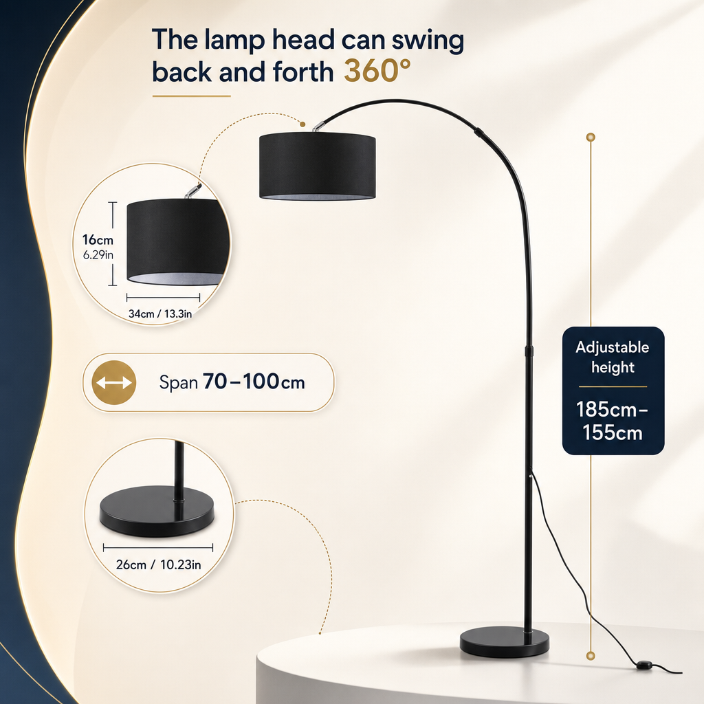 Adjustable LED Arch Floor Lamp | 12W Dimmable Modern Light | Living Room & Bedroom Decor | 360° Rotatable Shade