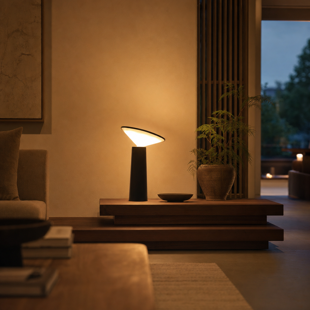 Aurora LED Table Lamp | Modern Design | Dimmable Lighting | Adjustable Shade | Wireless & Rechargeable | Black & White | Luminart