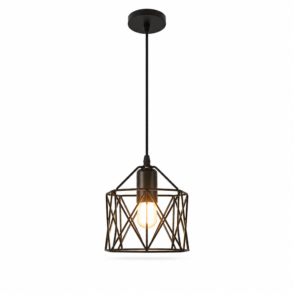 Nordic Black Wrought Iron Pendant Light | E27 Rustic Hanging Fixture | Bedroom, Hallway, Kitchen, Dining | Semi Flush Mount | No Bulbs Included
