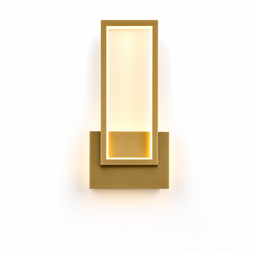Luminoir Modern LED Wall Light | Gold Rectangular Design | Acrylic & Metal | Energy-Efficient | Bedroom & Living Room | 110V-240V