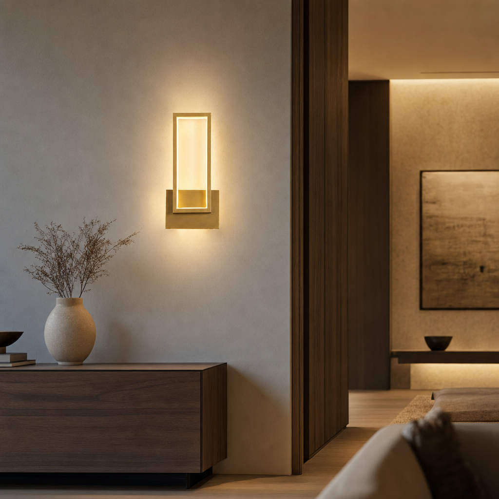 Luminoir Modern LED Wall Light | Gold Rectangular Design | Acrylic & Metal | Energy-Efficient | Bedroom & Living Room | 110V-240V