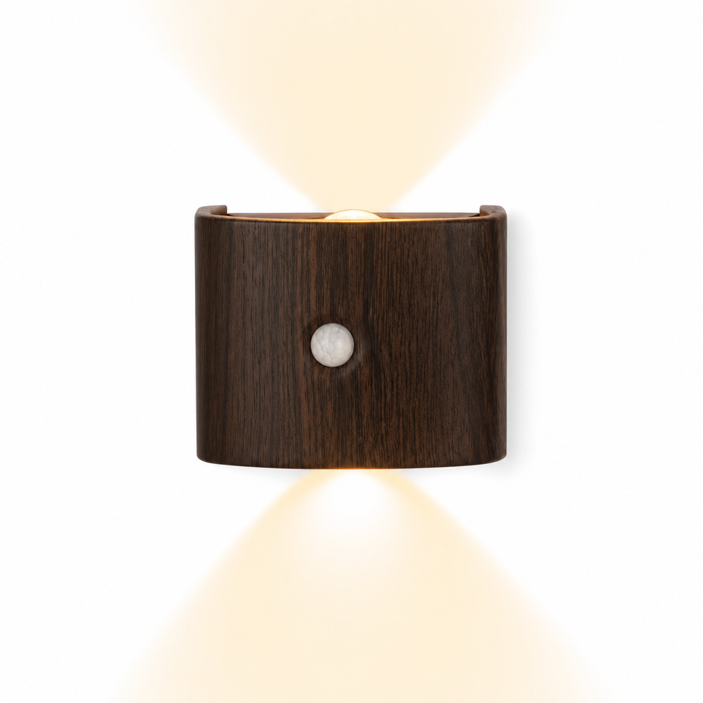 Smart LED Motion Sensor Night Light | Adjustable Brightness & 3 Colors | Wood or Walnut Finish | Battery Powered for Bedroom & Hallway