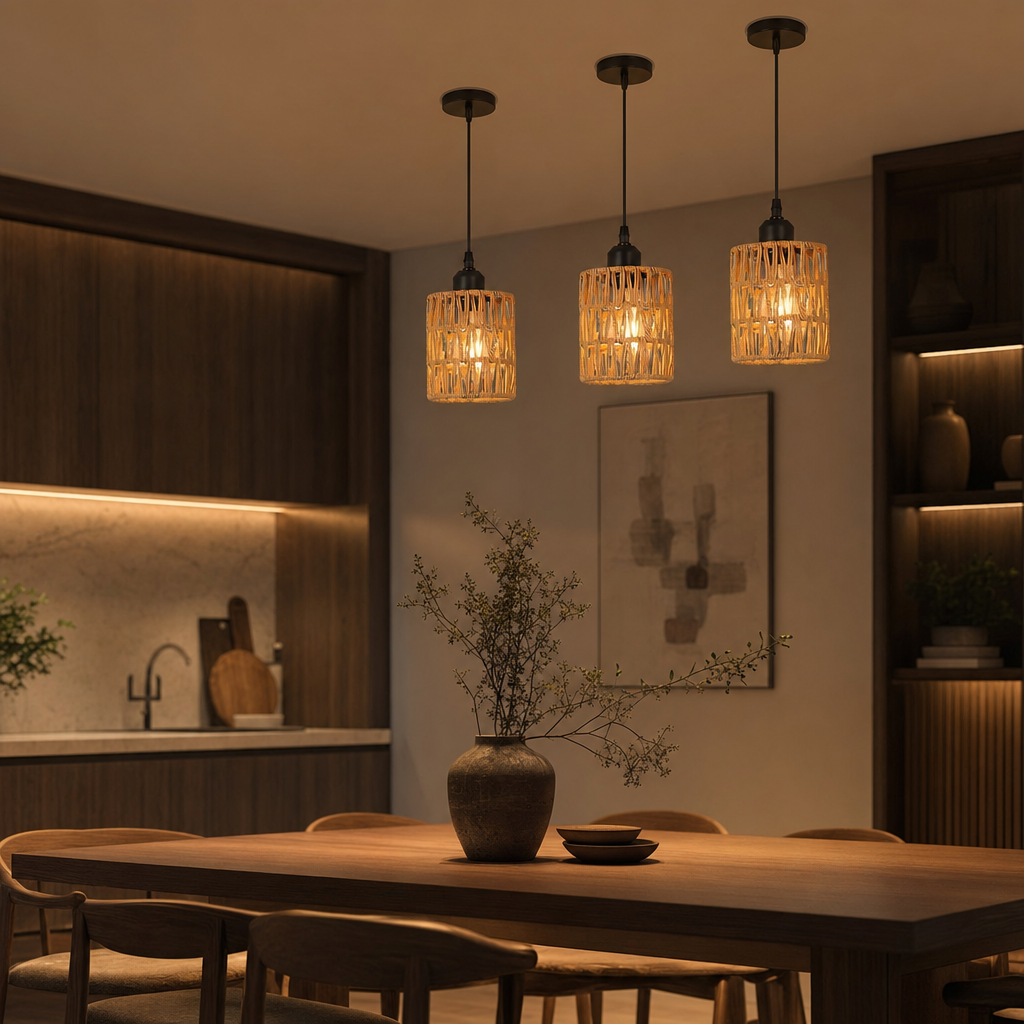 Rustic Handwoven Metal Pendant Light | E27 Base | Varnished Finish | Kitchen Restaurant Bedroom Decor | No Bulb Included