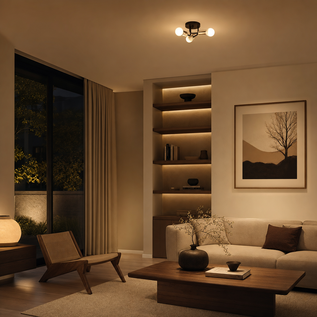 Modern Luxury 3-Light Metal Chandelier | Ceiling Fixture for Bedroom Dining Room Corridor | E27 Base | Semi Flush Mount