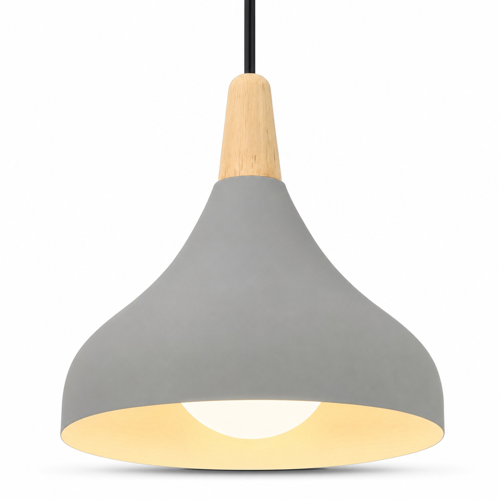 Modern Teardrop Pendant Light | Metal Wood Ceiling Lamp | Bedroom Dining Kitchen Fixture | Hard-Wired | Semi Flush Mount