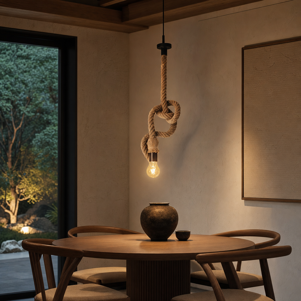 Rustic Handwoven Pendant Light | E27 Base | Dining Room Bar Kitchen Island | Hard-Wired Fixture | Natural Rope Design