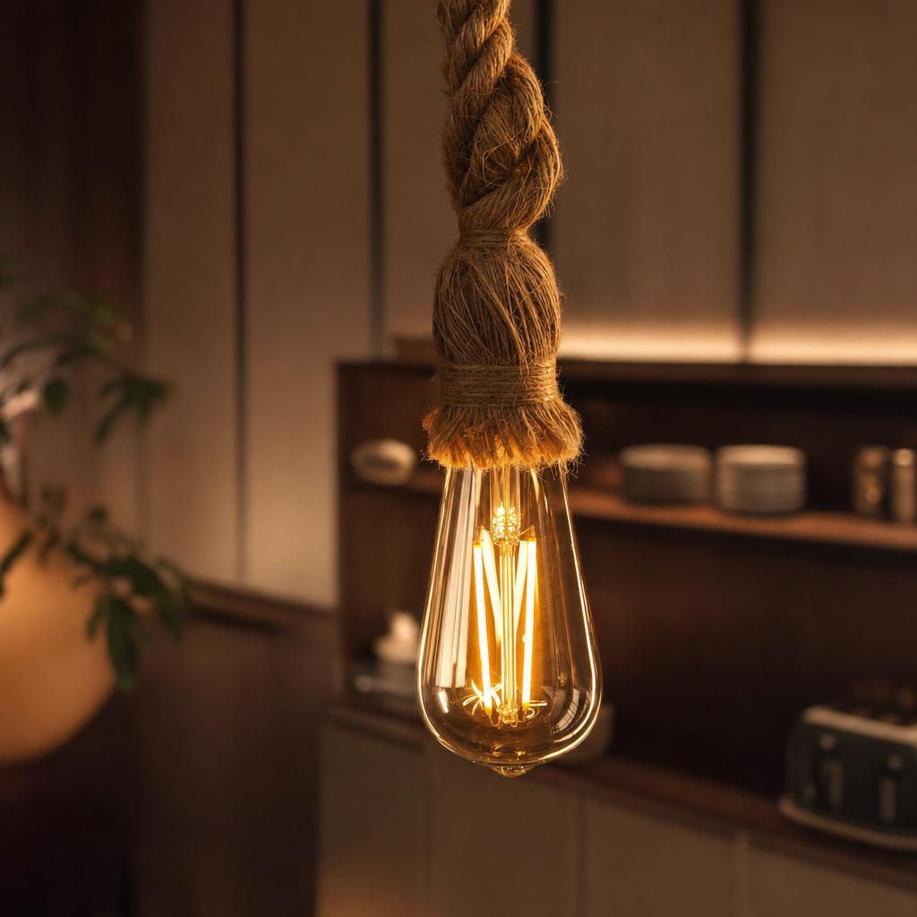 Rustic Handwoven Pendant Light | E27 Base | Dining Room Bar Kitchen Island | Hard-Wired Fixture | Natural Rope Design