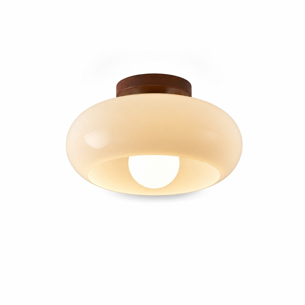 Warm Ambiance Ceiling Light | Opal Glass Shade | Wood Accent | Bauhaus Inspired | Ideal for Living Rooms & Bedrooms