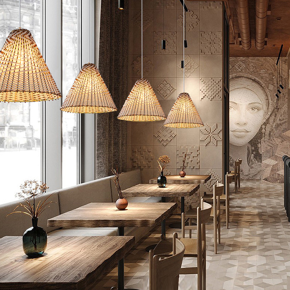 Håndlavet boheme pendellampe | Vævet Rattan | D36 x H30 cm | Naturligt design | E27 fatning | 110V-120V | Træ og hvid farve | Til stue og soveværelse